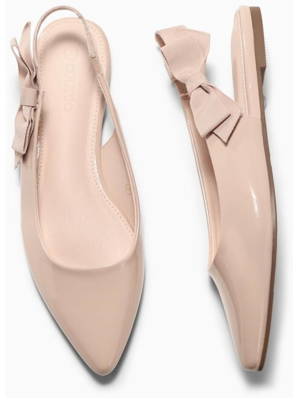 Women's Khaki Slingback Flats Bow Pointed Closed Toe Slip on Work Party Shoes - Picture 6 of 6